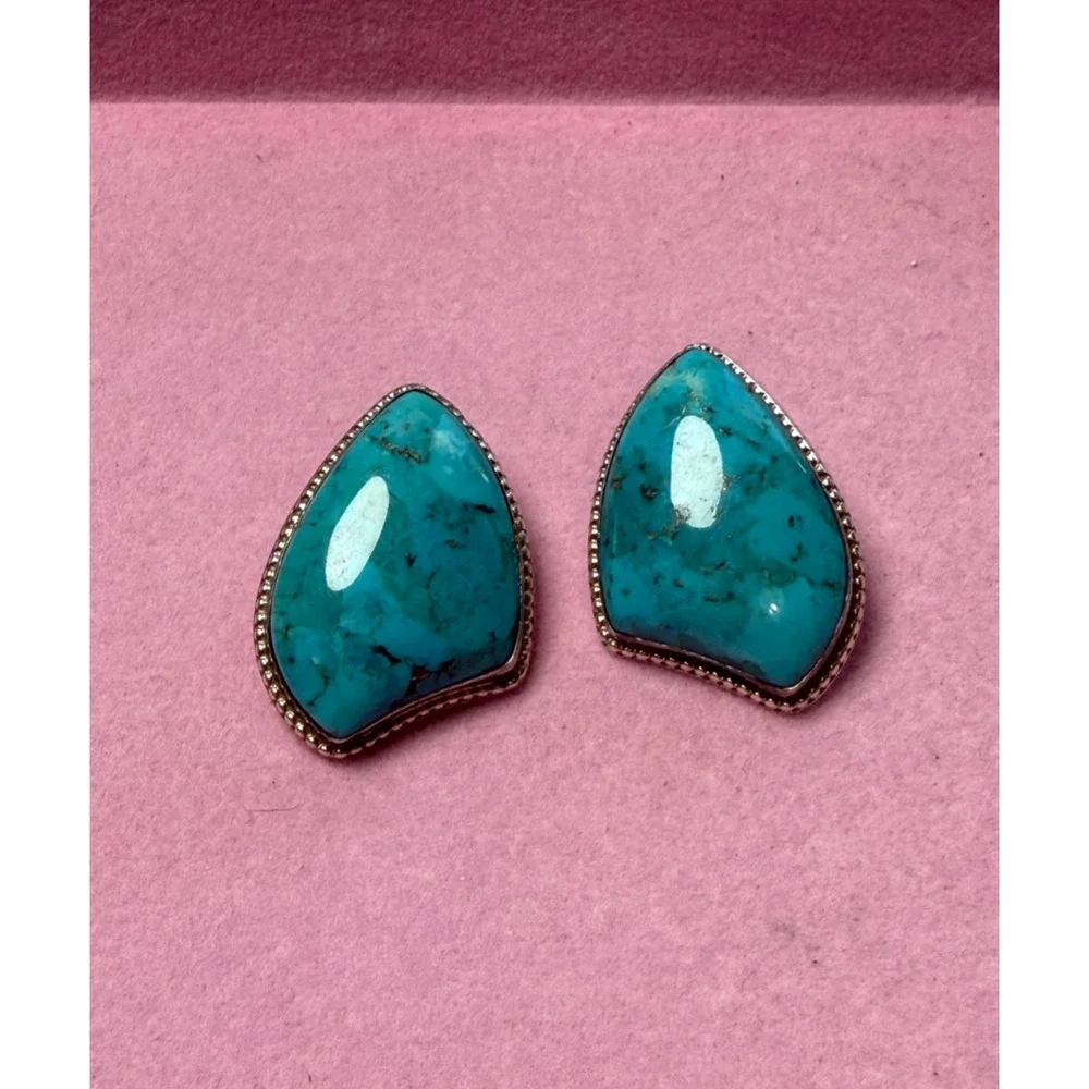 Large Jay King Chunky Turquoise Sterling Silver Earrings DTR Desert Rose Trading